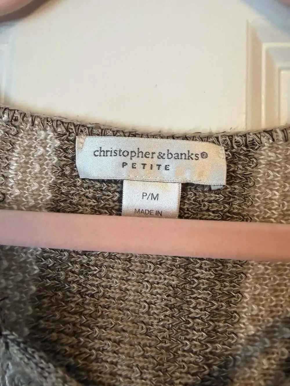Christopher & Banks Petite Striped Knit Tunic Sweater with Lace-Up Neckline